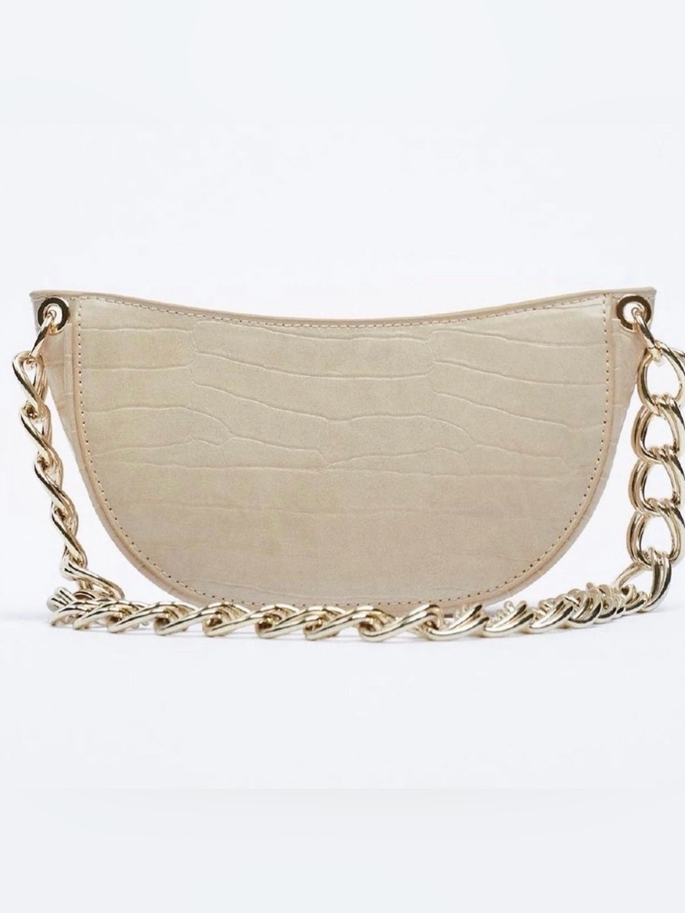 Zara Beige Croc-Embossed Mini Bag with Gold Chain